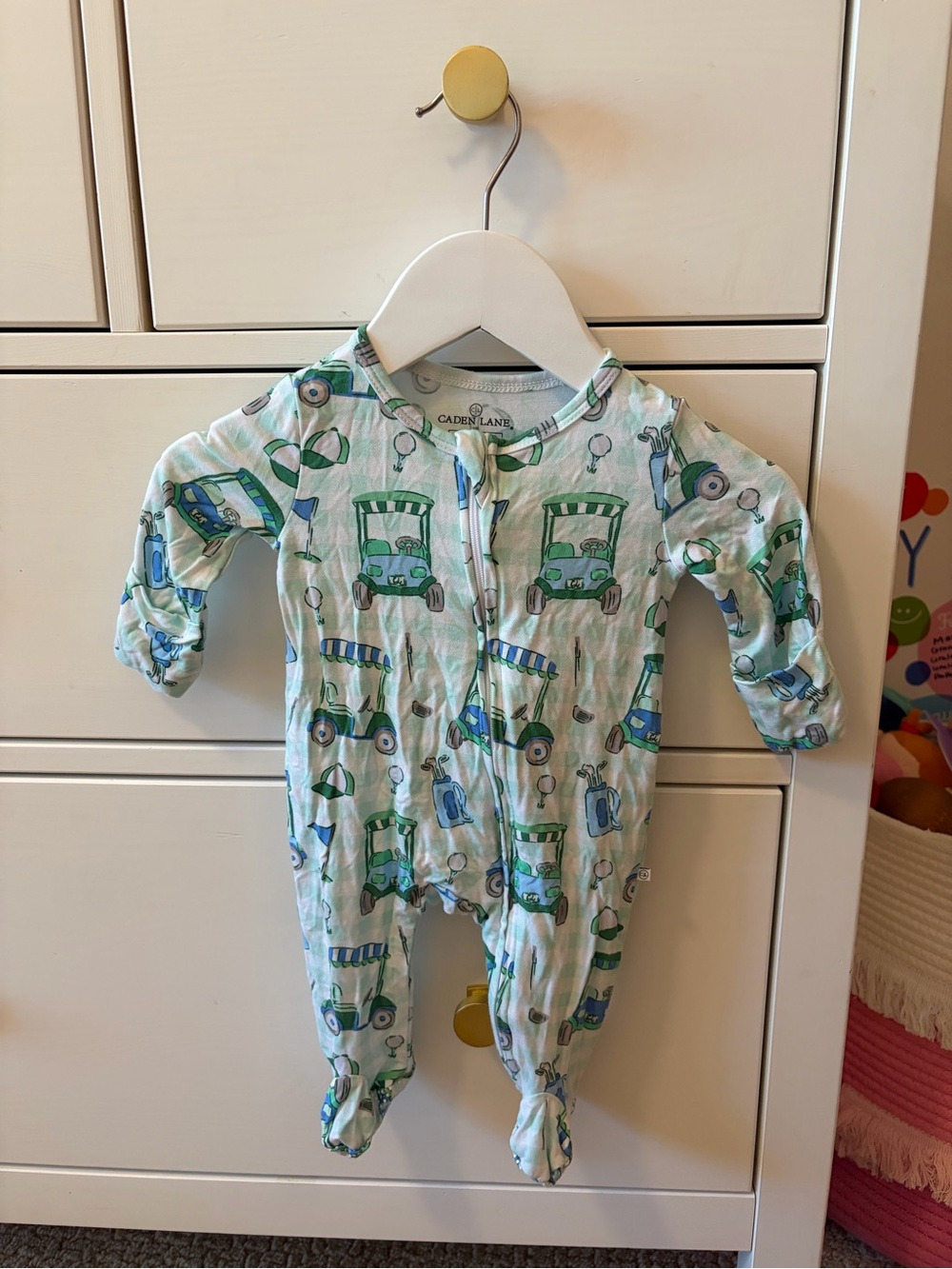 Caden Lane Golf Cart Bamboo Footie Newborn Blue